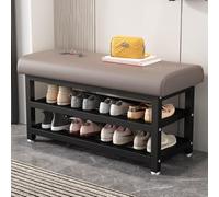 HARELA Banc à Chaussures, Banc Entree Chaussures avec siège rembourré, étagère à Chaussures en métal à 2 Niveaux, pour L'entrée, Le Couloir, Le Vestiaire, la Chambre(Gray A,80cm/31.5in)
