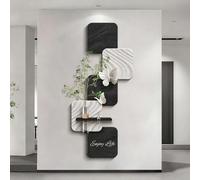 HARELA Décoration murale pour entrée, Sculpture murale avec vase, Peinture murale 3D en grès illuminée Pour salon, couloir(Black B,55x120cm/21.7x47.2in)