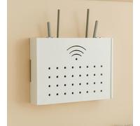 HARELA Étagère de routeur Murale, TV Décodeur Boîte de Rangement Murale, Rangement Mural Box pour Cache par Faitement Le Boitier TV/Módem/Router/Cables(White 1,41 * 30cm/16.1 * 11.8in)