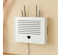 HARELA Étagère de routeur Murale, TV Décodeur Boîte de Rangement Murale, Rangement Mural Box pour Cache par Faitement Le Boitier TV/Módem/Router/Cables(White 2,47 * 37cm/18.5 * 14.5in)
