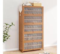 HARELA Meuble à Chaussures avec Etagères, Meuble Chaussure d’Entrée en Bambou, Séparateur Réglable, Grande Capacité pour Entrée, Couloir, Chambre(90x32x172cm/35.4x12.6x67.7in)