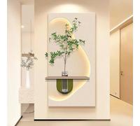 HARELA Peinture décorative 3D de plante verte avec éclairage LED, Peinture murale décorative en grès Pour fond de canapé, chevet, couloir(Beige B,50x100cm/19.7x39.4in)