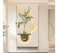 HARELA Peinture décorative 3D de plante verte avec éclairage LED, Peinture murale décorative en grès Pour fond de canapé, chevet, couloir(Beige A,80x160cm/31.5x63in)