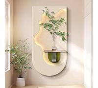 HARELA Peinture décorative 3D de plante verte avec éclairage LED, Peinture murale décorative en grès Pour fond de canapé, chevet, couloir(Beige C,70x140cm/27.6x55.1in)