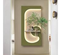 HARELA Peinture murale décorative en grès, Décoration murale 3D avec éclairage LED, Applique murale suspendue Pour fond de canapé, chevet, couloir(Green,70x140cm/27.6x55.1in)