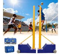 HARELA Poteaux de Volley-Ball, Ensemble de Poteaux et Filets de Sport Robustes, pour intérieur et extérieur, hauteurs réglables avec Roues et 2 Filets