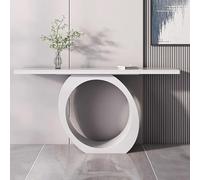 HARELA Table Console avec Plateau épais, Table de canapé de Couloir Industrielle étroite avec Cadre géométrique en métal pour l'entrée, Couloir, Salon(White,140cm/55.1in)
