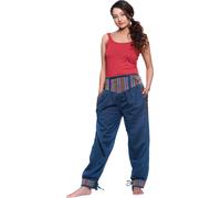 Harem pantalons pantalons de loisirs Thamel tissu avec la ceinture tissée large pour les femmes, bleu S/M