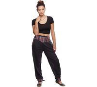 Harem pantalons pantalons de loisirs Thamel tissu avec la ceinture tissée large pour les femmes, noir S/M