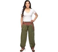 Harem pantalons pantalons en tissu Thamel avec la ceinture tissée large pour les femmes, vert S/M
