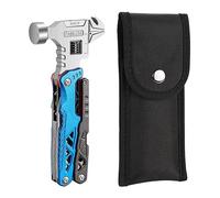 Harewtwy 1 PCS Marteau Multifonctionnel à Tête Ronde en Alliage D'Aluminium Bleu + Pince à Clous Pliante en Acier Inoxydable Marteau à Outils Intégré Combiné Monté sur Véhicule D'Urgence
