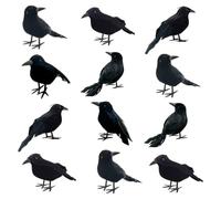 Harewtwy 12 Pièces Halloween Corbeaux Noirs Corbeaux à Plumes Réalistes à la Recherche de Corbeau à Plumes Faits à la Main 3 Styles