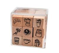 Harewtwy Beau Monde Mignon Dessin Animé Mini Motif Tampons en Bois 9pcs / Ensemble de Calendrier Planificateur Scrapbooking Life Ordinary