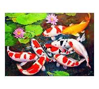 Harewtwy Bricolage Diamant Peinture par Kits de NuméRo, Peinture Poisson éTang Lotus Peinture avec Diamants Arts Plein Forage Toile Photos