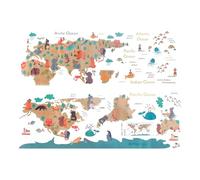 Harewtwy Dessin Animé Animaux Carte du Monde Stickers Muraux Bricolage Papier Peint pour Enfants Chambre Chambre PéPinièRe DéCoration Murale Stickers Muraux DéCor à