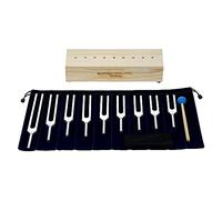 Harewtwy Ensemble de 9 Diapasons, Diapasons de Chakra pour la Guérison, la Méditation, la Relaxation et le Yoga, avec Support en Bois. Couleur Argentée et en Bois,