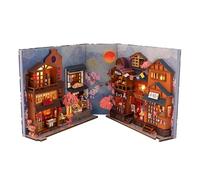 Harewtwy Kit de Support de Livre en Bois 3D de Style Taverne Japonaise, Miniature Book Nook DIY avec Lumière LED, Multicolore.