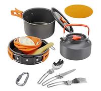 Harewtwy Portable 14 PièCes SéRies Camping en Plein Air Batterie de Cuisine Ensemble Pliable Pot ThéIèRe Pan Couteau CuillèRe CuisinièRe avec Sac de Rangement pour Pique-Nique