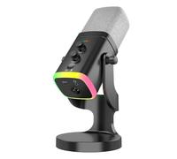 Harewtwy RVB Gaming Micro Dynamic USB/XLR Microphone Bruit Réduction, Muette de Casque pour Les Streamers pour Les Joueurs Podcast Streaming Black