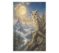 Harfang des neiges sous la Lune Puzzle 1000 Pièces en Bois, Défi Familial