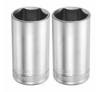 HARFINGTON Lot de 2 douilles profondes à 6 pans 1/2" 32 mm de profondeur métrique en acier CR-V plaqué nickel poli 78 mm de long outil de douille hexagonale pour réparation d'écrous et boulons de