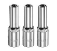 HARFINGTON Lot de 3 douilles E-Torx 1,27 cm E12 femelle en forme d'étoile de 7,9 cm de long - Manchons profonds - Plaqué chrome - Manchon cannelé à 6 points pour réparations automobiles et entretien