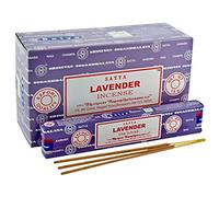 Hari Deals Satya Lot de 6 paquets d'encens senteurs bois de santal, lavande, musc, vibrations positives, Namaste, Nag Champa, Reiki Rose (Lavande)