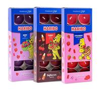 Haribo All Year Lot de 30 bougies chauffe-plat, parfum Berry Mix, Cherry Cola et Strawberry Happiness, bougies parfumées, durée de combustion de 4 à 6 heures, éclairage d'ambiance pour la maison