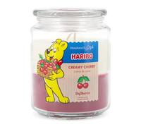 HARIBO Bougie parfumée dans un bocal | Cerise crémeuse 510g | Bougie parfumée fruitée-sucré | 100h de durée de combustion | 2 mèches | Idée cadeau pour femmes | Bougie à 2 couches