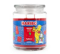 Haribo Bougie parfumée dans un verre | Cerise d'hiver 510 g | Parfum fruité de cerise avec caramel et cannelle | Durée de combustion 100 h | Double mèche | Bougie de Noël dans un verre | Idée cadeau