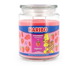 Haribo Bougie parfumée Strawberry Happiness, Bougie dans un verre, Fraise, jusqu'à 100 h, 510 g