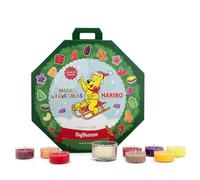 Haribo Calendrier de l'Avent avec bougies chauffe-plat | 24 bougies chauffe-plat parfumées pour Noël | Calendrier de bougies avec parfums d'été et d'hiver | Idée cadeau parfaite pour la période de