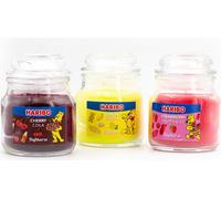 Haribo Duftkerzen Set 3-tlg., Cherry Cola + Strawberry Happiness + Lemon Fruits, im Glas, 3 x 85 g