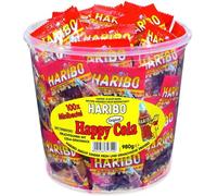 HARIBO Gommes aux fruits, Happy Cola Minis, boîte transparente, 100 x 9,8 g (980 g)