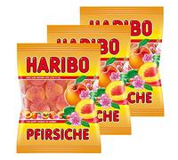 HARIBO Pêches, Lot de 3, Caoutchouc - Babyours - Vin en Caoutchouc, Fruit Caoutchouc en Sachet, Pochette