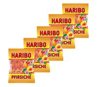 Haribo Pêches, Lot de 5, Caoutchouc - Babyours - Vin en Caoutchouc, Fruit Caoutchouc en Sachet, Pochette