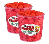 Haribo Primavera Fraises Petites, Sucre mousseux fruité, confiserie, paquet de 2 (2x150 pièces)