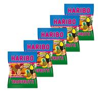 HARIBO tropi Frutti, Lot de 5, Caoutchouc - Babyours - Vin en Caoutchouc, Fruit Caoutchouc en Sachet, Pochette