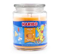 Haribo Bougie parfumée dans un verre avec couvercle | Winter Fun | Bougie parfumée pour l'hiver | Longue durée de combustion (100 h) | Bougies jaunes | Grande (510 g)