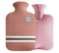 Harikaji Bouillotte en caoutchouc de 2 L avec housse tricotée, sac d'eau chaude sûre pour les crampes, soulagement de la douleur, lot d'eau chaude classique (rose foncé)