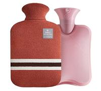 Harikaji Bouillotte en caoutchouc de 2 L avec housse tricotée, sac d'eau chaude sûre pour les crampes, soulagement de la douleur, lot d'eau chaude classique (orange rouge)