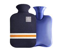 Harikaji Bouillotte en caoutchouc de 2 L avec housse tricotée, sac d'eau chaude sûre pour les crampes, soulagement de la douleur, lot d'eau chaude classique (bleu marine)
