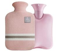 Harikaji Bouillotte en caoutchouc de 2 L avec housse tricotée, sac d'eau chaude sûre pour les crampes, soulagement de la douleur, lot d'eau chaude classique (rose clair)