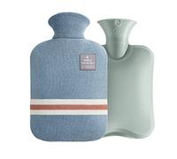 Harikaji Bouillotte en caoutchouc de 2 L avec housse tricotée, sac d'eau chaude sûre pour les crampes, soulagement de la douleur, lot d'eau chaude classique (bleu ciel)