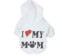 Harikaji Vêtements pour animaux de compagnie, vêtements chauds imprimés « I Love My Mom » pour chiots et chats - Vêtements d'hiver pour petits chiens (L, blanc)