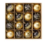 Harilla 16 Pièces Boules de Noël Décorations pour Sapin Globes Suspendus et Ornements Traditionnels en Matériau PP Robuste Adapté pour La Décoration de Sapin, Or Noir