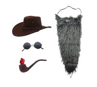 Harilla Chapeau cowboy, barbe et pour un cosplay carnaval et d'Halloween, Gris