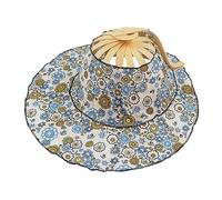 Harilla Chapeau de soleil pliable en éventail en bambou 2 en 1, casquette de protection solaire florale, respirante et légère pour femmes, chapeau d'éventail, fleur bleue
