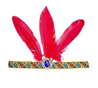 Harilla Chief Bandeau indien à plumes pour homme et femme pour le carnaval avec trois grandes plumes (rouge, taille unique)