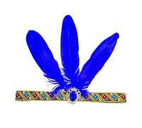 Harilla Chief Bandeau indien à plumes, pour homme et femme, pour le carnaval, avec trois grandes plumes, bleu foncé, taille unique